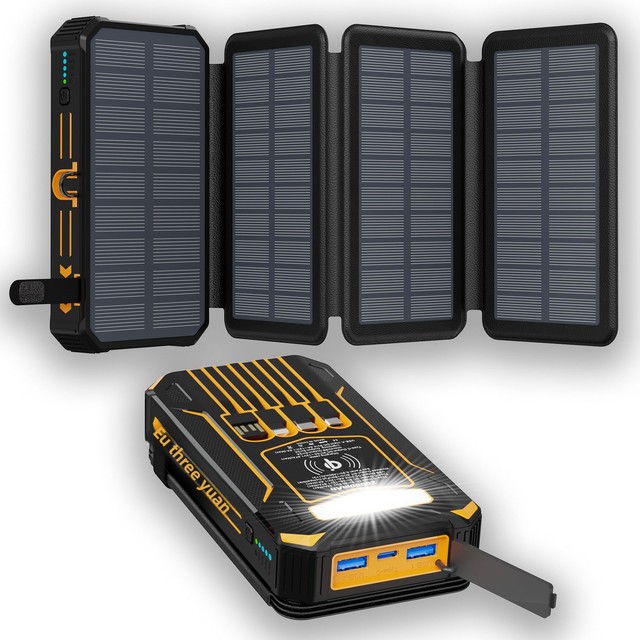Chipsrsun 20 000 MAh Solar Power Bank Foldable Wireless Charging Fast-Charging Portable Charger for Outdoor Use