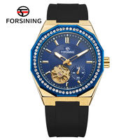 Jam Tangan Pria FORSINNING Mewah Otomatis Stainless Steel Analog Kaca Desain Berlian 3D Hollow Luminous Tourbillon Tahan Air 3BAR