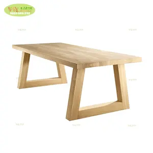 Modern Home Furniture Hardwood live Edge Full Stave Oak Dining Table Wax Oil Solid Restaurant Wood Table