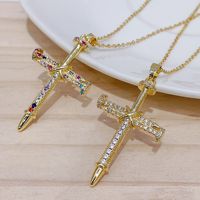LUOYUNE Vente en gros Pendentif croix ange catholique en laiton plaqué or 18 carats, breloque amulette divine tendance avec zircon pour collier cadeau