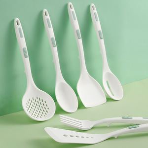 White Silicone Kitchen Utensil Set 5 Pieces Heat Resistant Non Stick <b>Spoon</b> Spatula Fork For Cooking - Product Image 2
