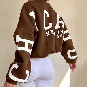 Felpa Personalizzata da Donna Oversize Stile Streetwear con Logo Grande e Lettere Stampate, a Maniche Lunghe, Spessa e Ampia - Product Image 3