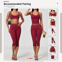 Ensemble de yoga deux pièces pour femme, col halter en V, color block, avec leggings respirants extensibles dans les quatre sens, effet push-up et contrôle du ventre, longueur mollet, pour la gym
