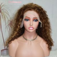 Perruque de cheveux humains Remy vietnamiens bouclés Pixie, pré-épilée, transparente P4/30, pour 13x4, densité 300%, avec mèches, pour femme