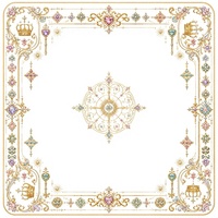 Tapis de jeu de mahjong carré vintage, texture crème nacrée, bordure ornée de pierres précieuses couronne royale