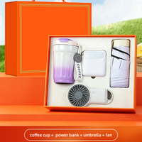 Ensemble cadeau 380 ml : Mug à café dégradé, Power Bank, Ventilateur parapluie, avec logo personnalisé pour les cadeaux d'entreprise, les voyages, le personnel extérieur ou les clients VIP