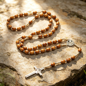 <span class=keywords><strong>Rosario</strong></span> Católico, Cuentas de Madera de 10-8mm, 59 Piezas, <span class=keywords><strong>Rosario</strong></span> Bautismal de la Virgen María, Cuentas de Oración Religiosas con Cruz - Product Image 4