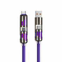 Câble USB rotatif 4 en 1 à double tête, charge rapide PD 240W, lumière RGB respirante, câble de données multifonction pour smartphone et ordinateur portable