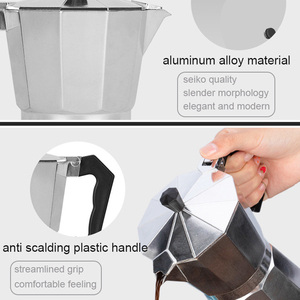 Portable Italian Easy Operate Quick Cleanup Classic Aluminum Stovetop Silver Moka Pot Coffee <strong>Maker</strong> - Product Image 6