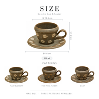 FENN Vente en gros de tasses à café en céramique personnalisées peintes à la main de 250 ml avec impression d'art rétro, ensemble de tasses à thé, tasses en porcelaine et soucoupes, cadeau