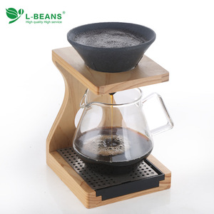 กรวยกรองกาแฟเซรามิก L-Beans แบบไม่มีรูพรุน สำหรับการชงกาแฟแบบดริป พร้อมด้ามจับโลหะและแก้วเซิร์ฟเวอร์ - Product Image 4