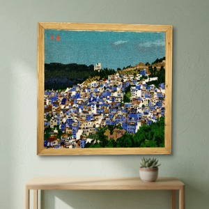 Tapiz de Pared Ligero Bordado a Mano con Lana, Forma Rectangular, Escena de Pueblo Marroquí, Decoración para el Hogar, Obra de Arte - Product Image 5