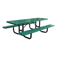 Mobilier d'extérieur 6 pieds 8 pieds Table de pique-nique commerciale en acier perforé Table de pique-nique d'extérieur Restaurant Jardin Patio Table à manger en métal avec banc