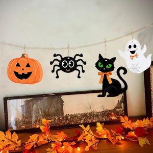 Décoration de table en bois pour Halloween, ensemble de 4 pièces, panneaux en forme de fantôme, chat noir, araignée, <span class=keywords><strong>citrouille</strong></span> pour la fête d'Halloween, décoration de la maison - Product Image 2