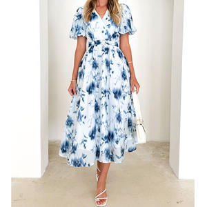 <span class=keywords><strong>Robe</strong></span> d'été à col en V et à manches courtes pour femmes Vestidos Elegantes Verano <span class=keywords><strong>Moda</strong></span> Jurken Dames <span class=keywords><strong>Robe</strong></span> - Product Image 1
