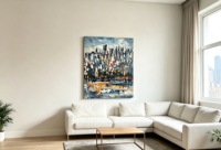 Peinture à l'huile originale peinte au couteau, impressionniste abstraite, paysage urbain, art mural