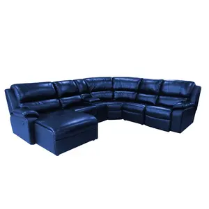 Estilo italiano marrón transversal 7 plazas sofá reclinable de cuero con alimentación USB esquina sofá reclinable silla
