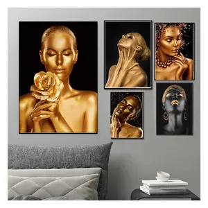玉冲定制肖像壁画艺术装饰金唇非洲女性帆布画壁画客厅装饰画