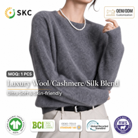 OEM/ODM SKC Winter Umweltfreundliche Klassische Gebürstete Wolle/Kaschmir/Seide Ärmellose Strickjacke mit Stehkragen und Futter, Einfarbig für Damen
