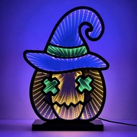 Chapeau de citrouille d'Halloween personnalisé à LED, Lampe tunnel 3D à miroir infini, Enseigne néon à intensité variable, Alimentation USB/Piles pour Fête
