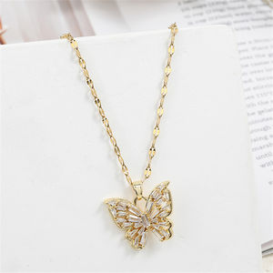 Collier Rakol ZPN320 plaqué or, tendance, brillant, en acier inoxydable, avec pendentif papillon creux en cristal, micro-insert - Product Image 2