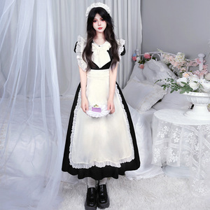 Robe de demoiselle d'honneur Lolita Yi Xiaoyi pour femmes, noire et blanche, longue, sans manches, costume de cosplay d'anime, tenue de travestissement pour adultes - Product Image 2