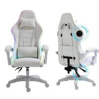 Chaise de jeu ergonomique blanche RGB, chaise de jeu exécutive RGB, chaise de jeu pour ordinateur avec massage et haut-parleurs