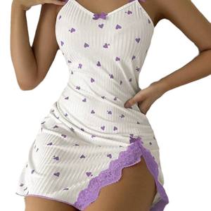 नए दिल का प्रिंट रंग मिलान घरेलू पोशाक विभाजन फीता फीता ता ता - Product Image 5