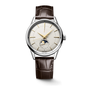 Men Moon Phase Automatic Mechanical Watch Polished Stainless Steel Case Croc Embossed Leather Strap Dress Casual Longinesing - Product Image 1