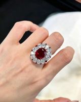 Nouveauté : Ensemble de bijoux en or blanc 18 carats avec rubis et diamants de laboratoire, bague et pendentif, vente en gros et au détail de bijoux fins