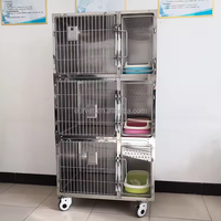 EURVET Équipement vétérinaire Grande cage pour chat à 3 niveaux en acier inoxydable, avec système anti-vibration et isolation sonore indépendante