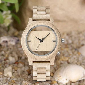 Montre en bois de Quartz creux naturel avec bracelet en bois complet montre-bracelet de haute qualité Unique cadran en bois hommes cadeau Style Simple - Product Image 4