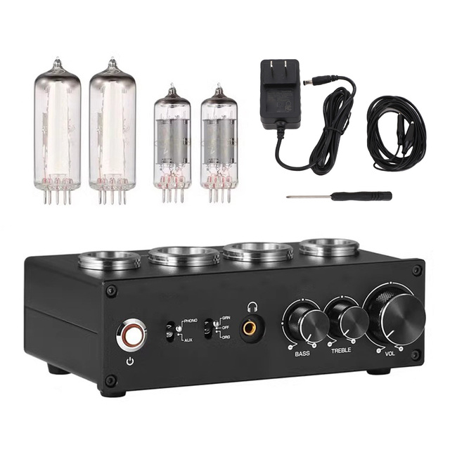 Electronic Tube Phono Preamp 3.5mm Earphone Jack Treble Bass Control Stereo Turntable Preamplifier for MM MC Record Player Home