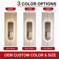 Miroir LED Fullkenlight pour projets hôteliers, avec contrôle tactile rétroéclairé, cadre doré, miroir de salle de bain LED avec barres supérieures et inférieures