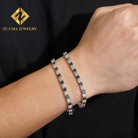 Chaînes Tennis Hip Hop en Argent Sterling 925 avec Moissanite 4MM, Collier et Bracelet Tennis en Diamant de Laboratoire Noir et Blanc 4MM pour Hommes et Femmes