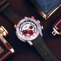 Montre sport de luxe de qualité supérieure pour homme, marque OEM personnalisée, 6 aiguilles, étanche, bracelet en silicone, cadran en verre, affichage par aiguille