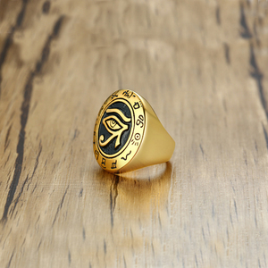 Anello Talismano Occhio di Horus Egiziano in Acciaio Inossidabile 316L, Colore Argento e Oro, Gioiello alla Moda per Uomo - Product Image 6