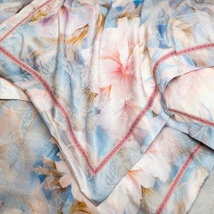 Bleu Floral Plante Impression Numérique Housse de Couette <span class=keywords><strong>Gris</strong></span> Draps Lumière De Luxe Quatre Pièces Ensemble de Literie Textile À La Maison - Product Image 6