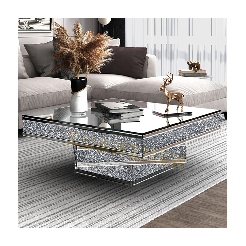 Wohnzimmer möbel Luxus Mittel tisch modernen Glass piegel Couch tisch Crushed Diamond Couch tisch zu verkaufen