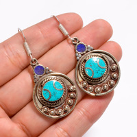 Boucle d'oreille en argent tibétain 925, bijou Vintage, à la mode, authentique