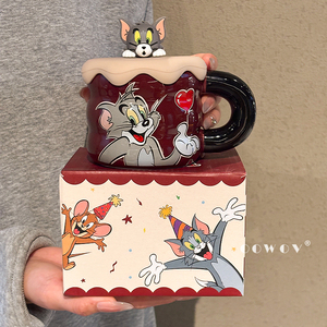 Tazza in Ceramica <span class=keywords><strong>Tom</strong></span> e <span class=keywords><strong>Jerry</strong></span> con Cannuccia e Coperchio in PP, Bicchiere per Bambini, per Ufficio, Casa e Regalo - Product Image 2