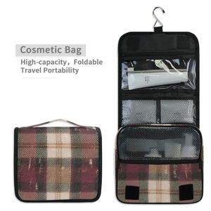 Bolsa de Aseo Colgante Clásica a Cuadros al por Mayor, Bolsa de Lavado de Gran Capacidad de Tela de Sarga para Viajes, Logotipo Personalizado - Product Image 3