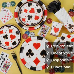 Juego de Vajilla para Fiesta de Cumpleaños con Temática de Casino de 144 Piezas, con Platos, Servilletas, Vasos y Cubiertos, para 24 Personas, Platos de Póker - Product Image 5