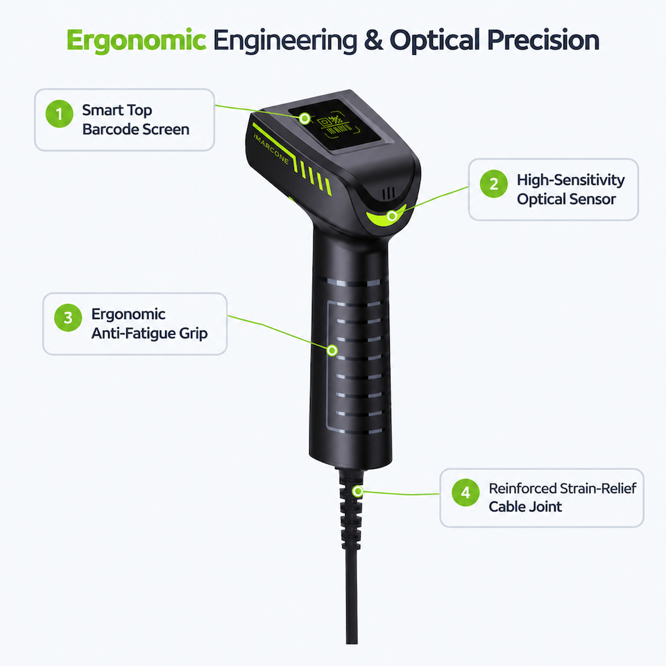 Rugged Industrial Barcode Scanner MC-1303L-U Handheld 1D 2D QR Barcode ...
