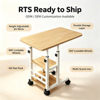 Table d'appoint mobile en forme de C à hauteur réglable, roulettes pivotantes silencieuses à 360 degrés avec freins, bureau pour ordinateur portable en bois et métal, étagères de rangement