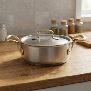 Casserole en acier inoxydable avec couvercle, design minimaliste rond et durable, compatible avec toutes les plaques de cuisson, passe au lave-vaisselle - Product Image 4