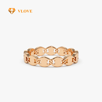 Anillo de Oro Sólido de 14K con Forma de Ojo, Cadena de Eslabones, Banda Gruesa con Corte Hueco, Joyería Fina Personalizada, Regalos de Aniversario y San Valentín
