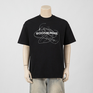 Kaos Hitam Grosir Terbaru Custom <span class=keywords><strong>Logo</strong></span> Reflektif Bahan Campuran Katun Poliester untuk Pria Musim Panas - Product Image 3