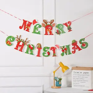 新设计可爱麋鹿鹿角和圣诞老人帽子红绿颜色圣诞派对装饰纸横幅派对用品