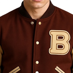 Unisex Brown Varsity Jacket 100% <b>Wool</b> Embroidered Front Regular Fit Preppy Style Turn-down Collar Personalised Labels LOGO - Product Image 5
